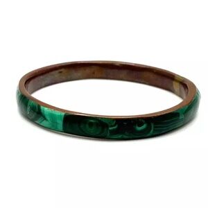 Vintage Copper and Green Malachite Inlay Bangle Bracelet 2 1/4” diameter